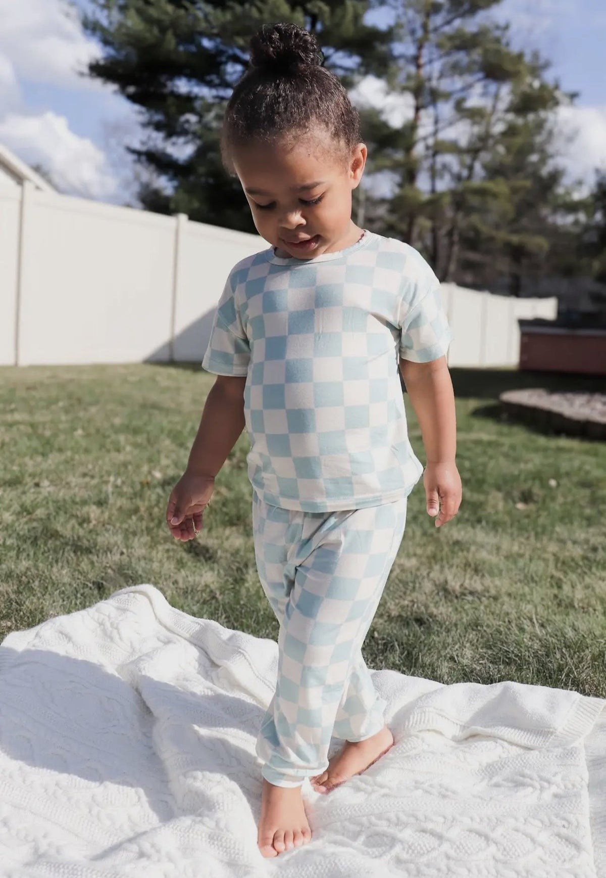 Blue Checkered Bamboo Set