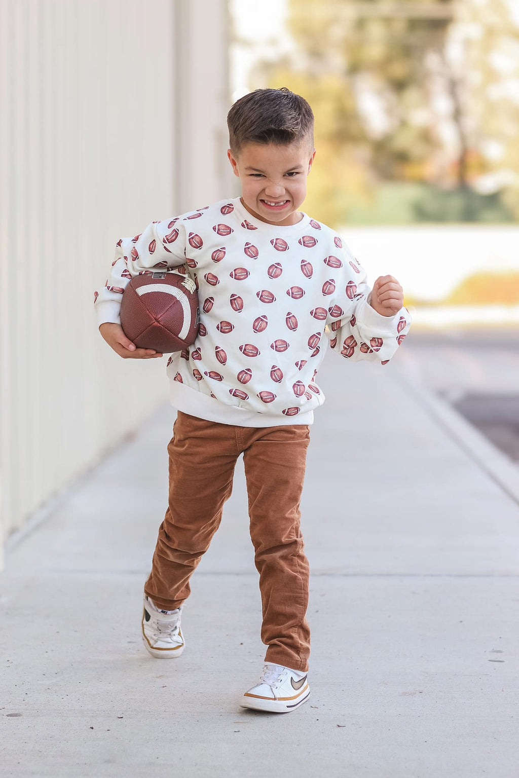 Football Print Cotton Crewneck Sweatshirt