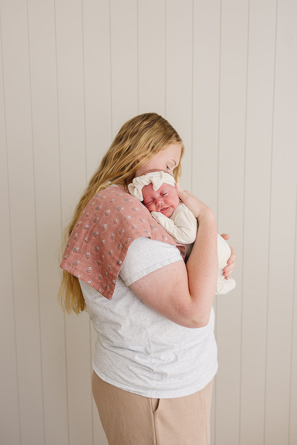 Vintage Pink Floral Muslin Burp Cloth