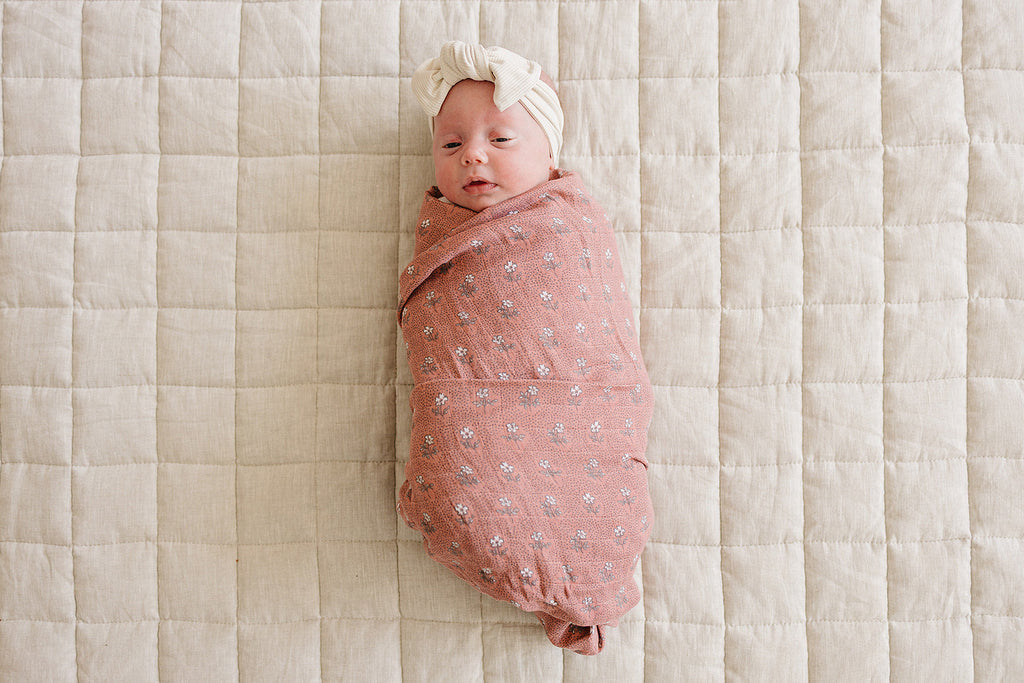 Vintage Pink Floral Muslin Swaddle Blanket
